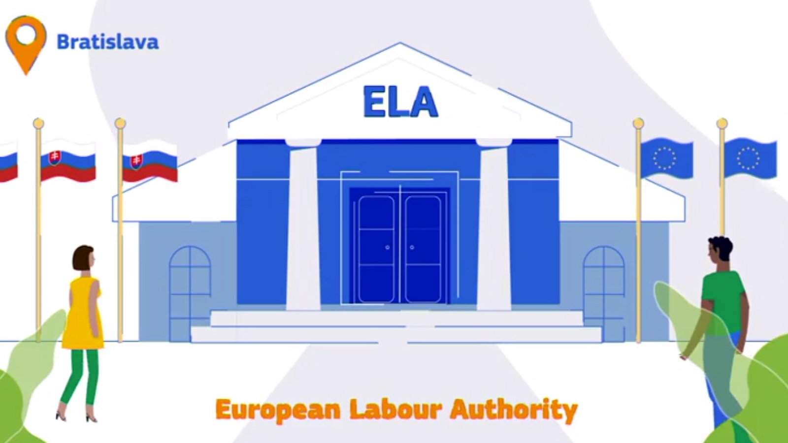 EU-byrået ELA ble etablert i Bratislava i 2019, og vil være i full drift i 2024. (Illustrasjon: Skjermbilde fra ELAs video «European Labour Authority».)