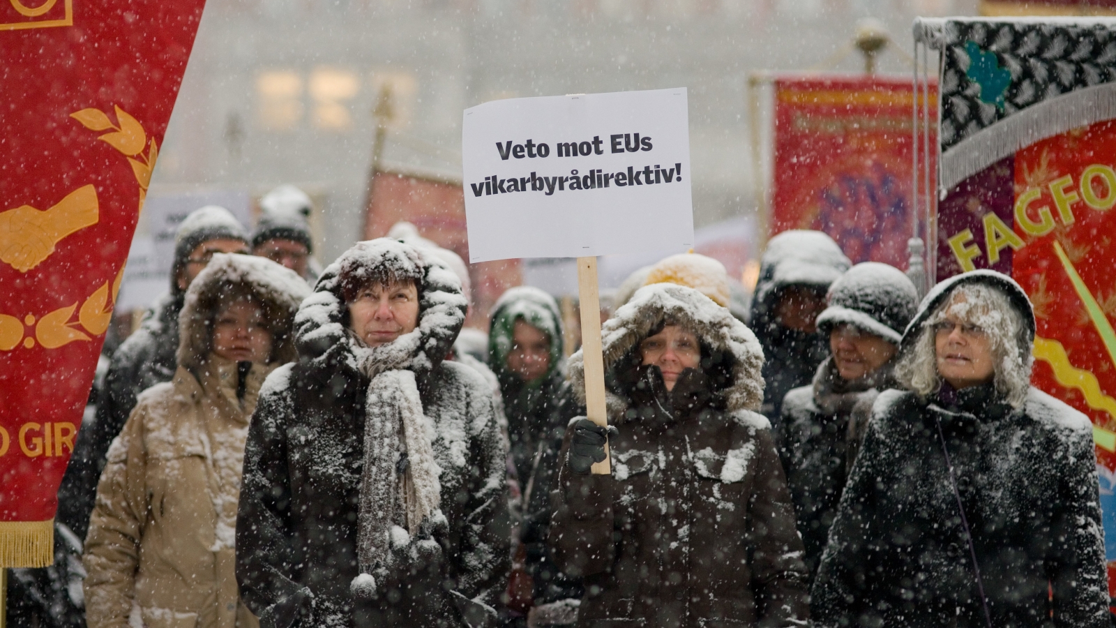 Mange trosset vinterkulda i januar 2012 for å kreve norsk veto mot vikarbyrådirektivet. 