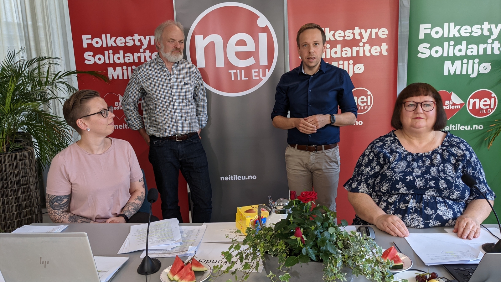 Rådsmøte 5. juni 2021 vedtok en tydelig uttalelse mot rasisme og høyreekstremisme. Fra venstre Hilde Loftesnes Nylén, nestleder Einar Frogner, generalsekretær Thomas Haug og Heidi Larsen. 