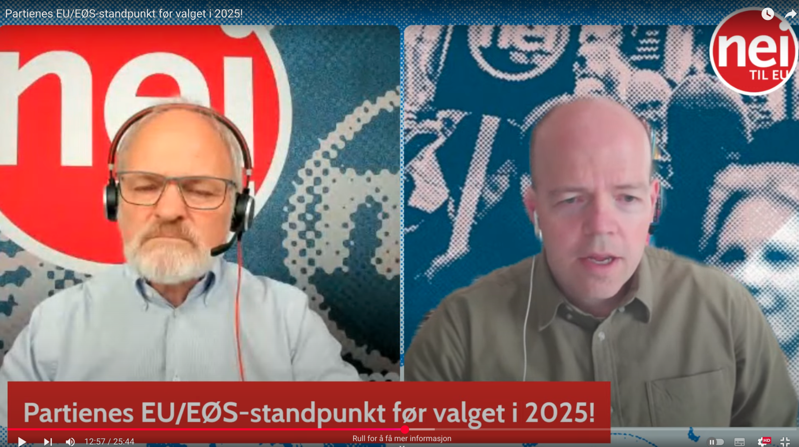 Skjermbilde fra direktesendingen som presenterte Nei til EUs partirapport før Stortingsvalget 2025. 
