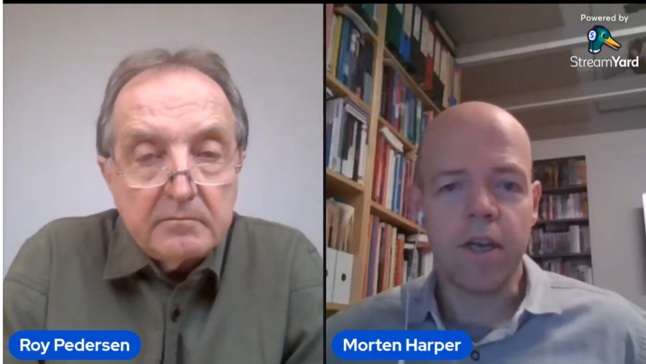 Skjermbilde fra Nei til EUs webinar om EUs energiunion, Acer og strømpris. Hva kan Stortinget og regjeringen gjøre nå, og hva med industrien? Webinaret var med Roy Pedersen, leder i Nei til EU og Morten Harper, utredningsleder i Nei til EU.